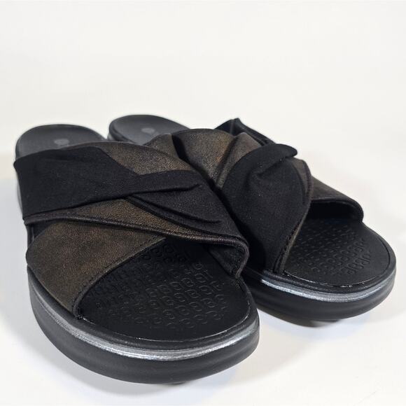 L BZees Women's Black Take a Bow Slide Sandal Size 7 Comfort Walking Lightweight - Picture 2 of 9